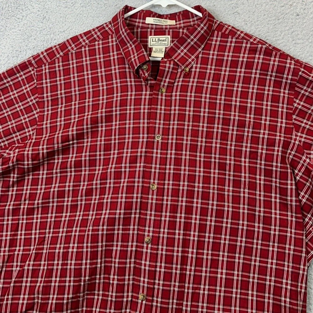 L.L. Bean Shirt Mens 2XL Traditional Fit Red Plaid Button-Down Long Sleeve EUC